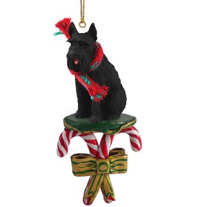 Black Giant Schnauzer Dog with Candy Canes Christmas Ornament – Hand-Painted Stone Resin