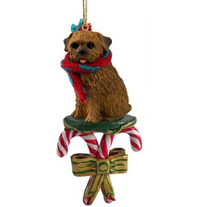 Norfolk Terrier Dog with Candy Canes Christmas Ornament – Hand-Painted Stone Resin