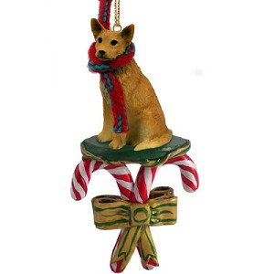 Red Australian Cattle Dog with Candy Canes Christmas Ornament – Hand-Painted Stone Resin