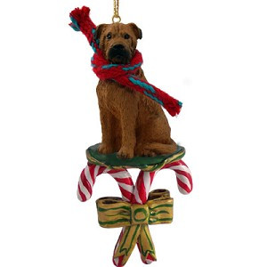Bullmastiff Dog with Candy Canes Christmas Ornament – Hand-Painted Stone Resin