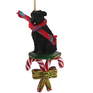 Uncropped Ears Bouvier Des Flandres Dog with Candy Canes Christmas Ornament