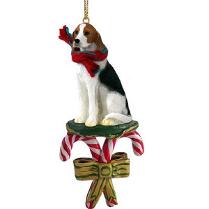 American Foxhound Dog with Candy Canes Christmas Ornament – Hand-Painted Stone Resin