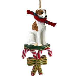 Brindle & White Whippet Dog with Candy Canes Christmas Ornament – Hand-Painted Stone Resin