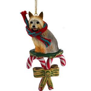 Silky Terrier Dog with Candy Canes Christmas Ornament – Hand-Painted Stone Resin