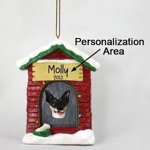Rat Terrier Dog at Dog House Christmas Ornament – Hand-Painted Stone Resin