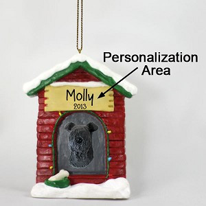 Kerry Blue Terrier Dog at Dog House Christmas Ornament – Hand-Painted Stone Resin