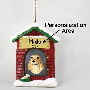 Blonde English Cocker Spaniel Dog at Dog House Christmas Ornament – Hand-Painted Stone Resin
