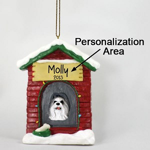 Gray Shih Tzu Dog at Dog House Christmas Ornament – Hand-Painted Stone Resin