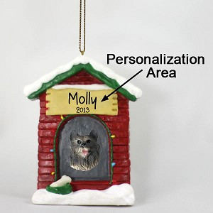 Keeshond Dog at Dog House Christmas Ornament – Hand-Painted Stone Resin