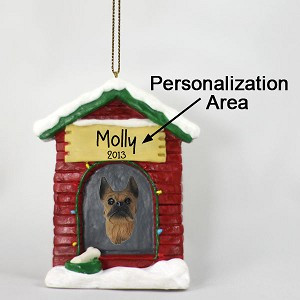 Tawny Boxer Dog at Dog House Christmas Ornament – Hand-Painted Stone Resin
