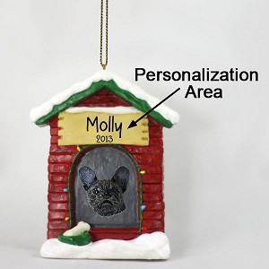 Personalize-It-Yourself French Bulldog at Dog House Christmas Ornament – Hand-Painted Stone Resin