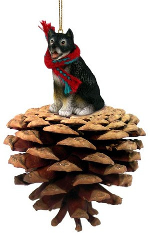 Alaskan Malamute Dog on Pinecone Christmas Ornament – Hand-Painted Stone Resin
