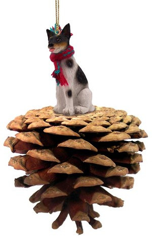 Rat Terrier Dog on Pinecone Christmas Ornament – Hand-Painted Stone Resin