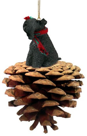 Kerry Blue Terrier Dog on Pinecone Christmas Ornament – Hand-Painted Stone Resin