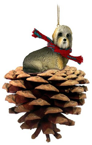 Dandie Dinmont Terrier Dog on Pinecone Christmas Ornament – Hand-Painted Stone Resin