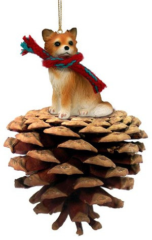 Longhaired Chihuahua Dog on Pinecone Christmas Ornament – Hand-Painted Stone Resin
