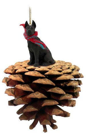 Black Great Dane Dog on Pinecone Christmas Ornament – Hand-Painted Stone Resin