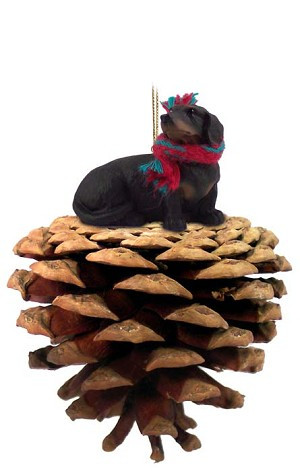 Black Dachshund Dog on Pinecone Christmas Ornament – Hand-Painted Stone Resin