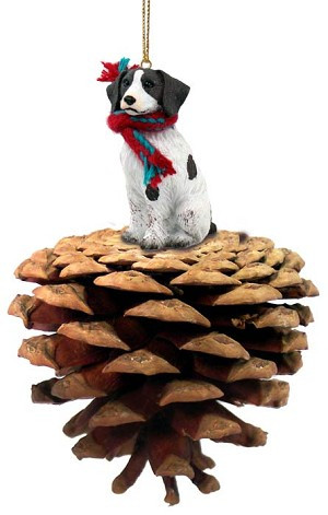 Liver & White Brittany Dog on Pinecone Christmas Ornament – Hand-Painted Stone Resin