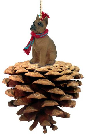 Tawny Boxer Dog on Pinecone Christmas Ornament – Hand-Painted Stone Resin