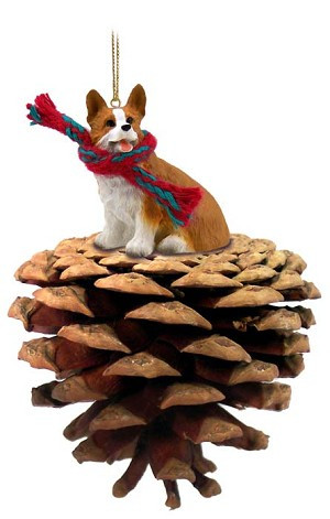 Pembroke Welsh Corgi Dog on Pinecone Christmas Ornament – Hand-Painted Stone Resin