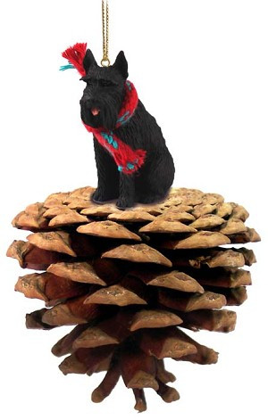 Black Giant Schnauzer Dog on Pinecone Christmas Ornament – Hand-Painted Stone Resin