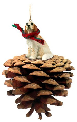 Orange Belton English Setter Dog on Pinecone Christmas Ornament – Hand-Painted Stone Resin