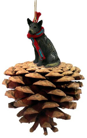 Blue Australian Cattle Dog on Pinecone Christmas Ornament – Hand-Painted Stone Resin