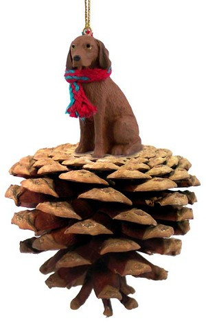 Brown Vizsla Dog on Pinecone Christmas Ornament – Hand-Painted Stone Resin
