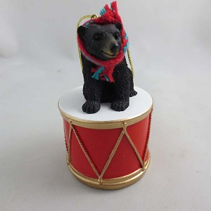 Black Bear on Drum Christmas Ornament – Hand-Painted Stone Resin