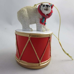 Polar Bear on Drum Christmas Ornament – Hand-Painted Stone Resin