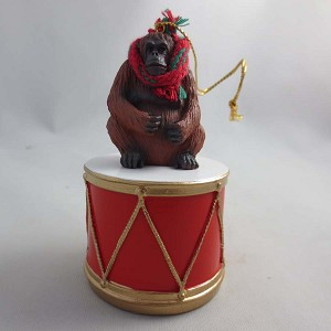 Orangutan on Drum Christmas Ornament – Hand-Painted Stone Resin