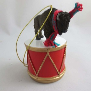 Buffalo on Drum Christmas Ornament – Hand-Painted Stone Resin