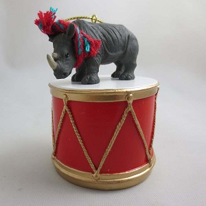 Rhinoceros on Drum Hanging Ornament – Hand-Painted Stone Resin