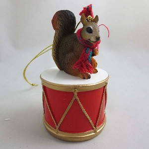 Red Drum Squirrel on Drum Christmas Ornament – Hand-Painted Stone Resin