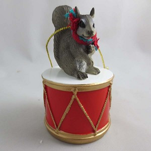 Gray Squirrel on Drum Hanging Ornament – Hand-Painted Stone Resin