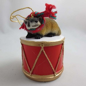 Badger on Drum Christmas Ornament – Hand-Painted Stone Resin