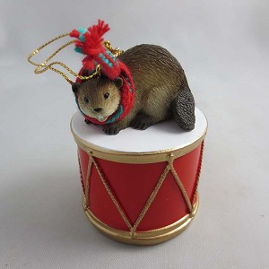 Beaver on Drum Christmas Ornament – Hand-Painted Stone Resin