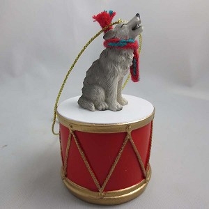 Gray Wolf on Drum Christmas Ornament – Hand-Painted Stone Resin