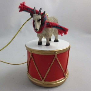 Mountain Goat on Drum Christmas Ornament – Hand-Painted Stone Resin