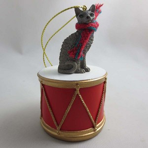 Blue Cornish Rex Cat on Drum Christmas Ornament – Hand-Painted Stone Resin