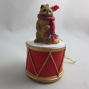Red Persian Cat on Drum Christmas Ornament – Hand-Painted Stone Resin