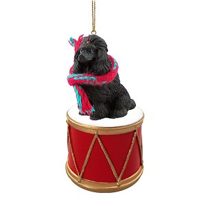 Black Poodle Dog on Drum Christmas Ornament – Hand-Painted