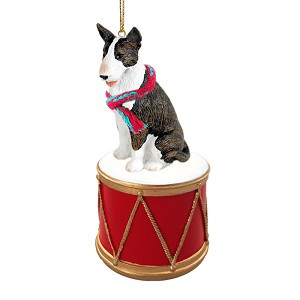 Brindle Bull Terrier Dog on Drum Christmas Ornament – Hand-Painted
