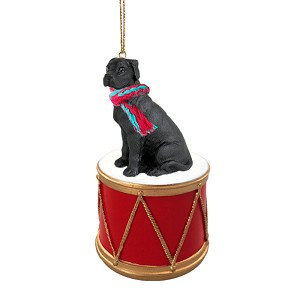 Black Uncropped Ears Great Dane Dog on Drum Christmas Ornament – Hand-Painted