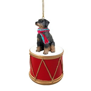 Black Uncropped Ears Doberman Pinscher Dog on Drum Christmas Ornament – Hand-Painted