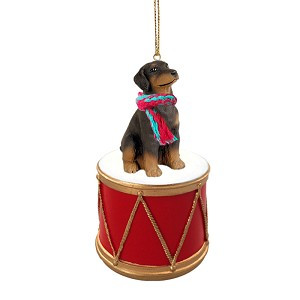 Red Uncropped Ears Doberman Pinscher Dog on Drum Christmas Ornament – Hand-Painted