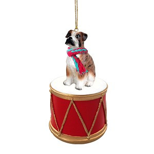 Brindle Uncropped Ears Boxer Dog on Drum Christmas Ornament – Hand-Painted