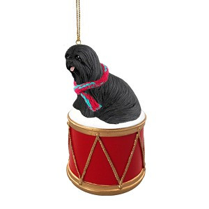 Black Lhasa Apso Dog on Drum Christmas Ornament – Hand-Painted