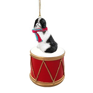 Black & White Japanese Chin Dog on Drum Christmas Ornament – Hand-Painted